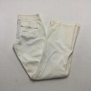 Hollister Pants Juniors 7 White Chino Flare Leg Stretch Floral Waistband Pockets